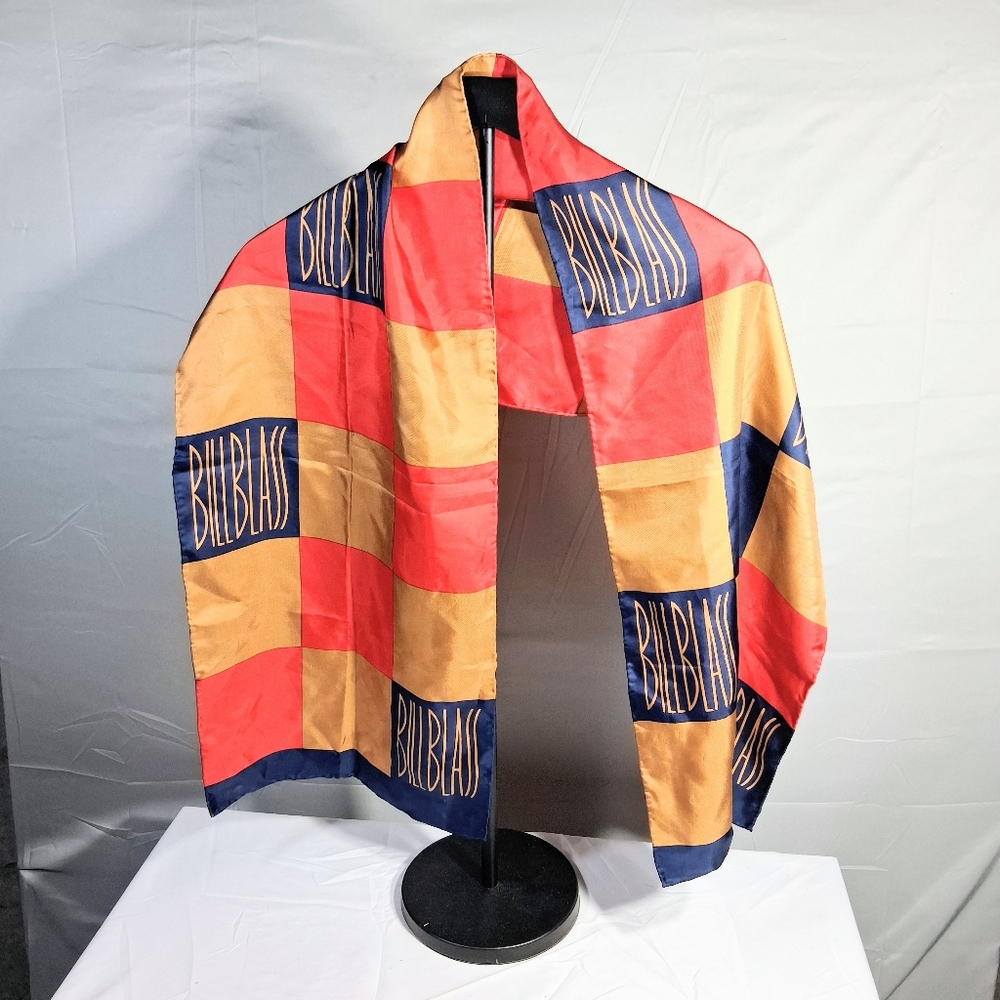 Vintage 13" X 54" Checkerboard/Geometric Bill Blass Silk Buttery Soft Scarf